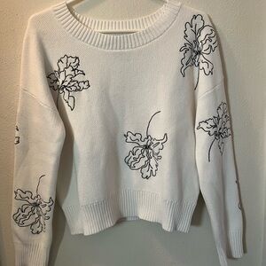 Cynthia Rowley White Sweater with Black Floral Design